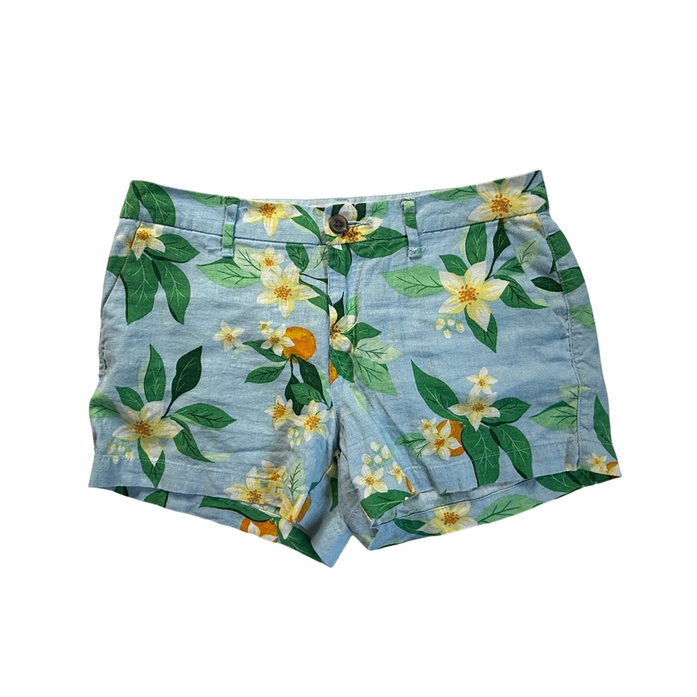 Old Navy Everyday Short Light Blue Floral Citrus Linen Blend Size 2